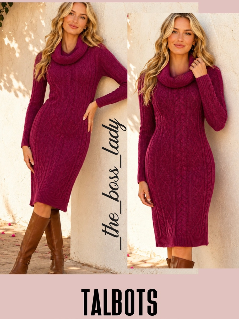 Talbots sweaters dress cable cowlneck Red stretchy